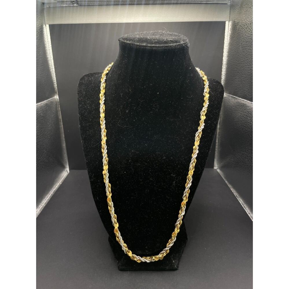 Vintage Merlite Twist Rope Chain Necklace Gold Silver Two Tone Thick 23”